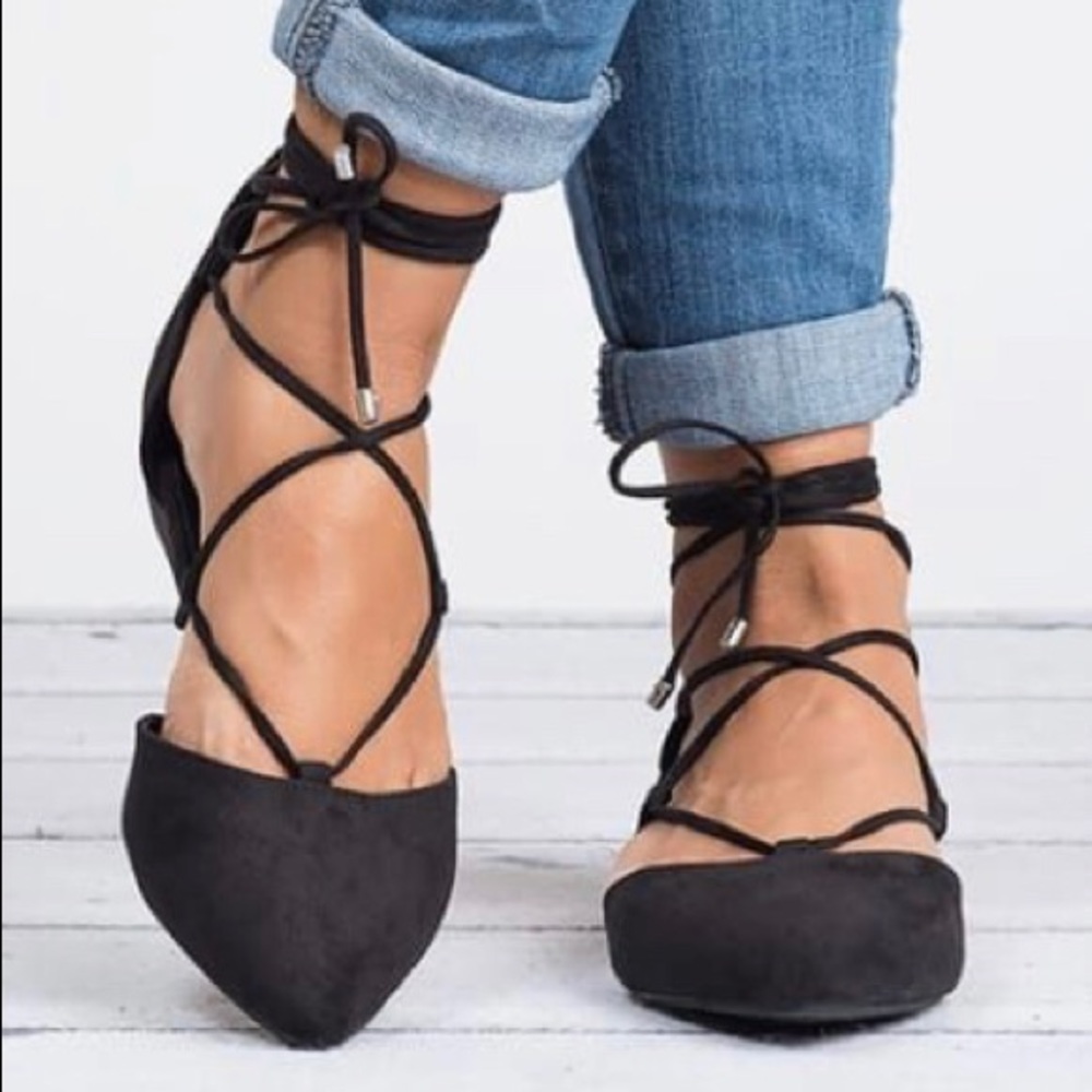 Lace up pointed toe ballerina flats